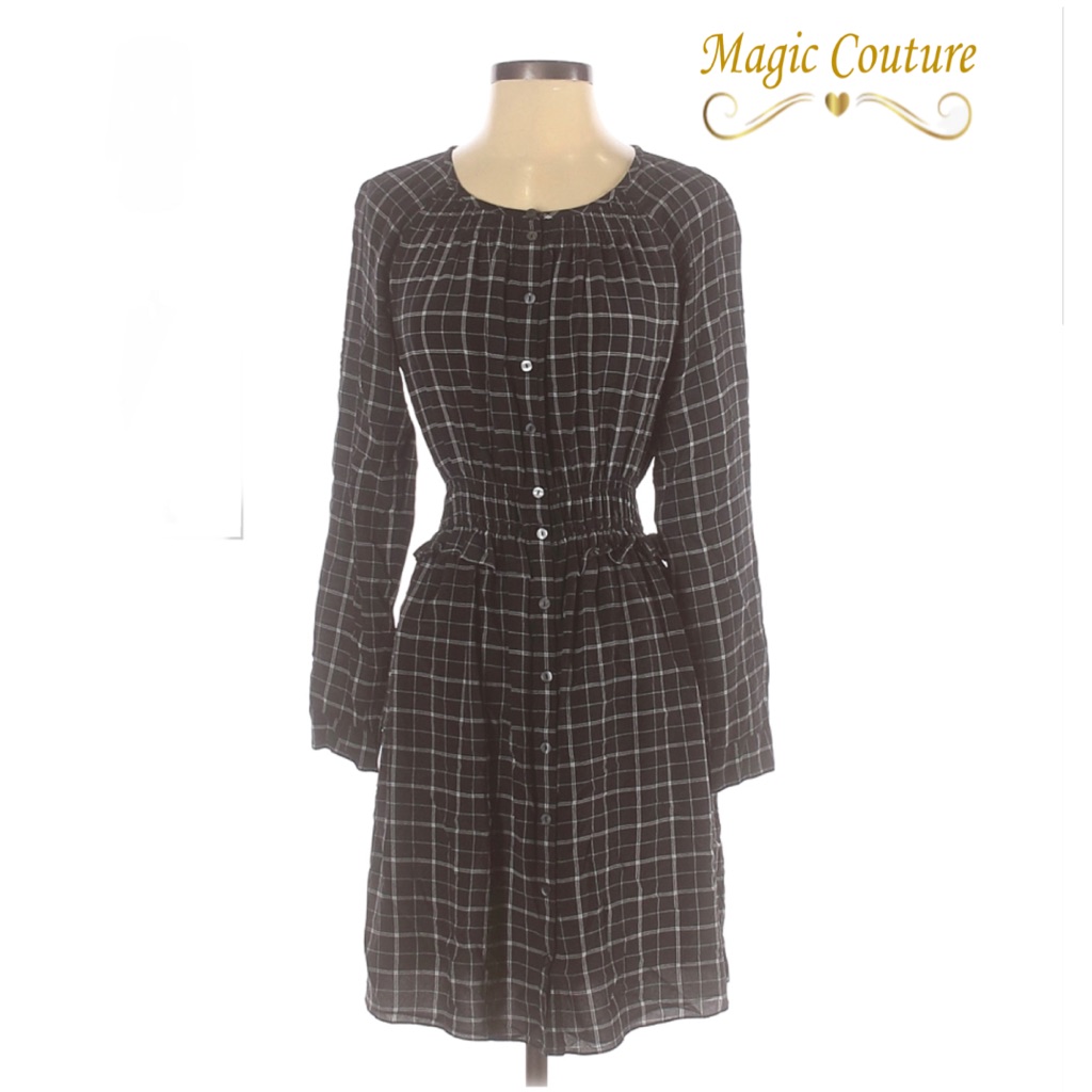 Rebecca Taylor Silk Plaid Long Sleeve Dress